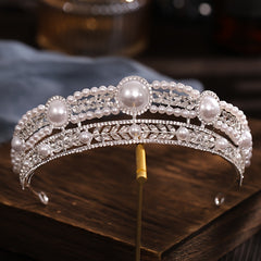 Silvery Faux Pearl Rhinestone Tiara Hairband Wedding Accessories