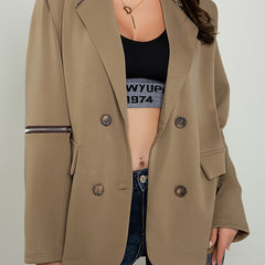 Zipper Shoulder Pads Long Sleeve Blazer