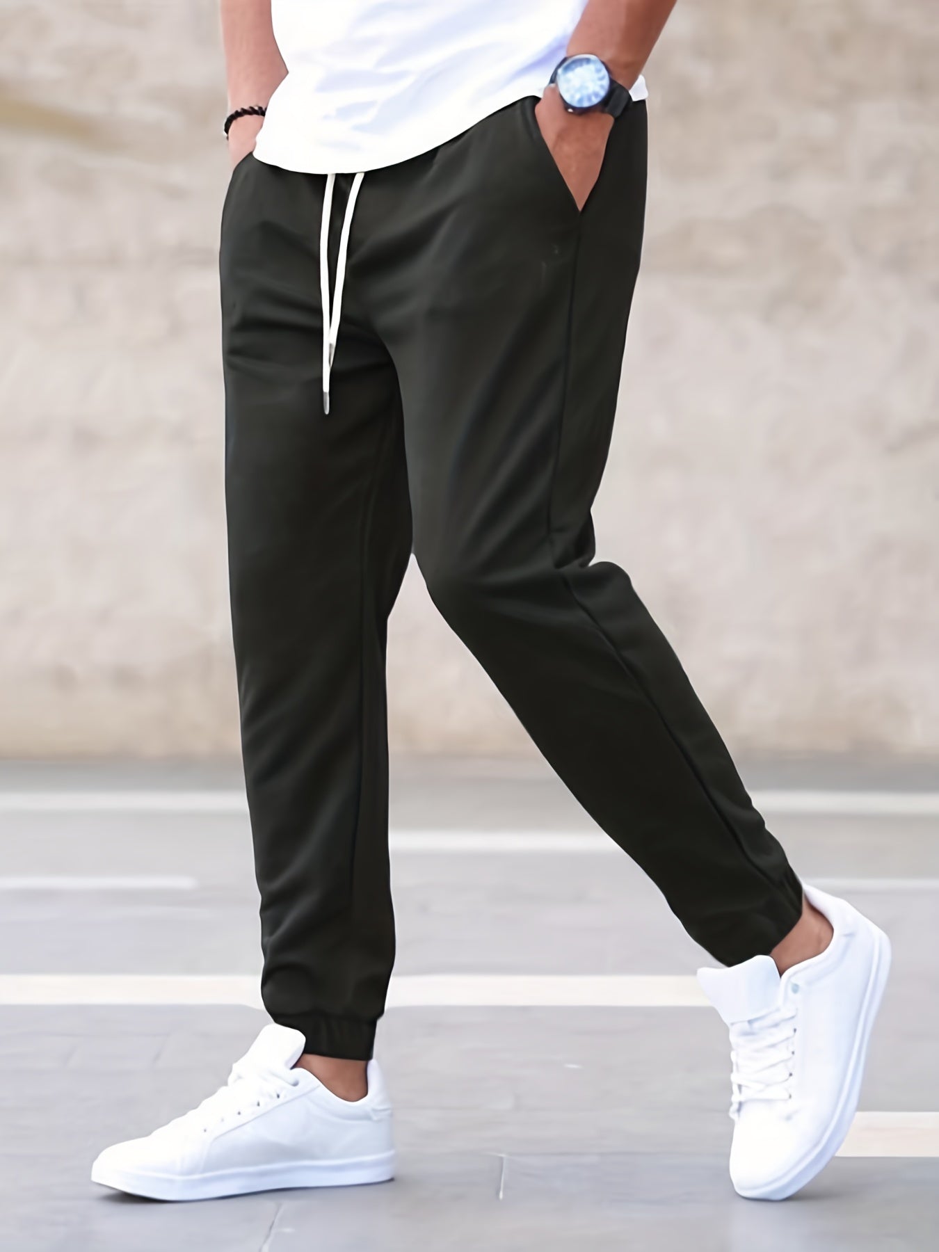 Solid Drawstring Sweatpants Loose Fit Casual Joggers For Spring Autumn