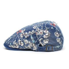 Vintage Denim Beret Newsboy Hat For Women Adjustable Flat Cap Driving Hat