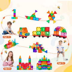 95pcs Magnetic Tiles Building Blocks 3D Playboards 2 Cars Toy