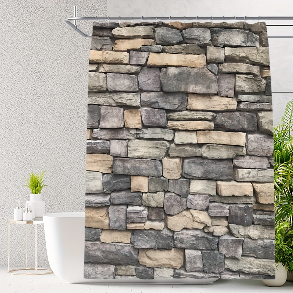 Digital Stone Wall Shower Curtain Polyester Waterproof Bathroom Partition