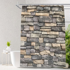Digital Stone Wall Shower Curtain Polyester Waterproof Bathroom Partition