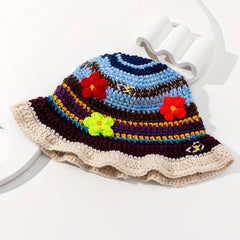 Ruffles Knitted Flower Bucket Hat Crochet Basin Hat Women