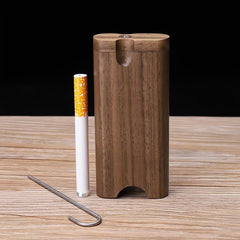 Vintage Walnut Wood Cigarette Case with Metal Stick