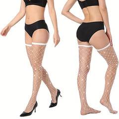 Fishnet Thigh High Stockings Rhinestone Over The Knee Socks