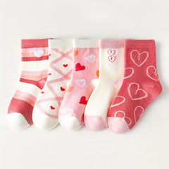 Girls Pink Heart Stripe Plaid Crew Socks for Kids Spring Summer