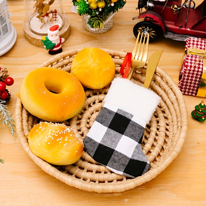 Christmas Stocking Gift Bag Plaid Christmas Tree Ornament Set