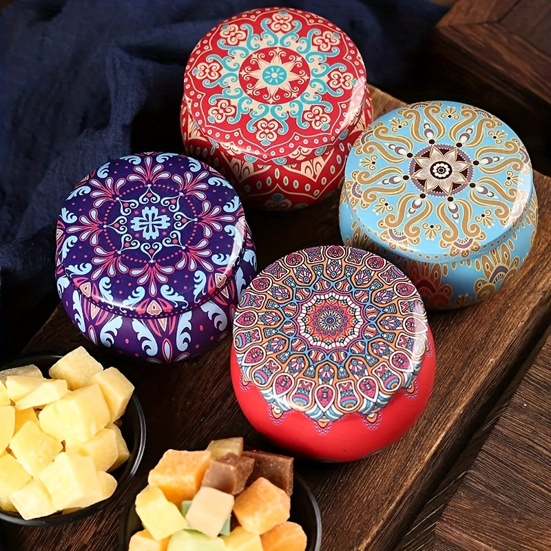 4pcs Retro Boho Small Candy Jars Christmas Candy Boxes Small Iron Round Tea Boxe