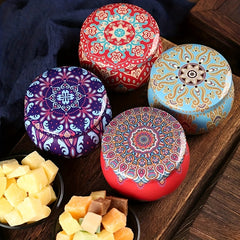 4pcs Retro Boho Small Candy Jars Christmas Candy Boxes Small Iron Round Tea Boxe