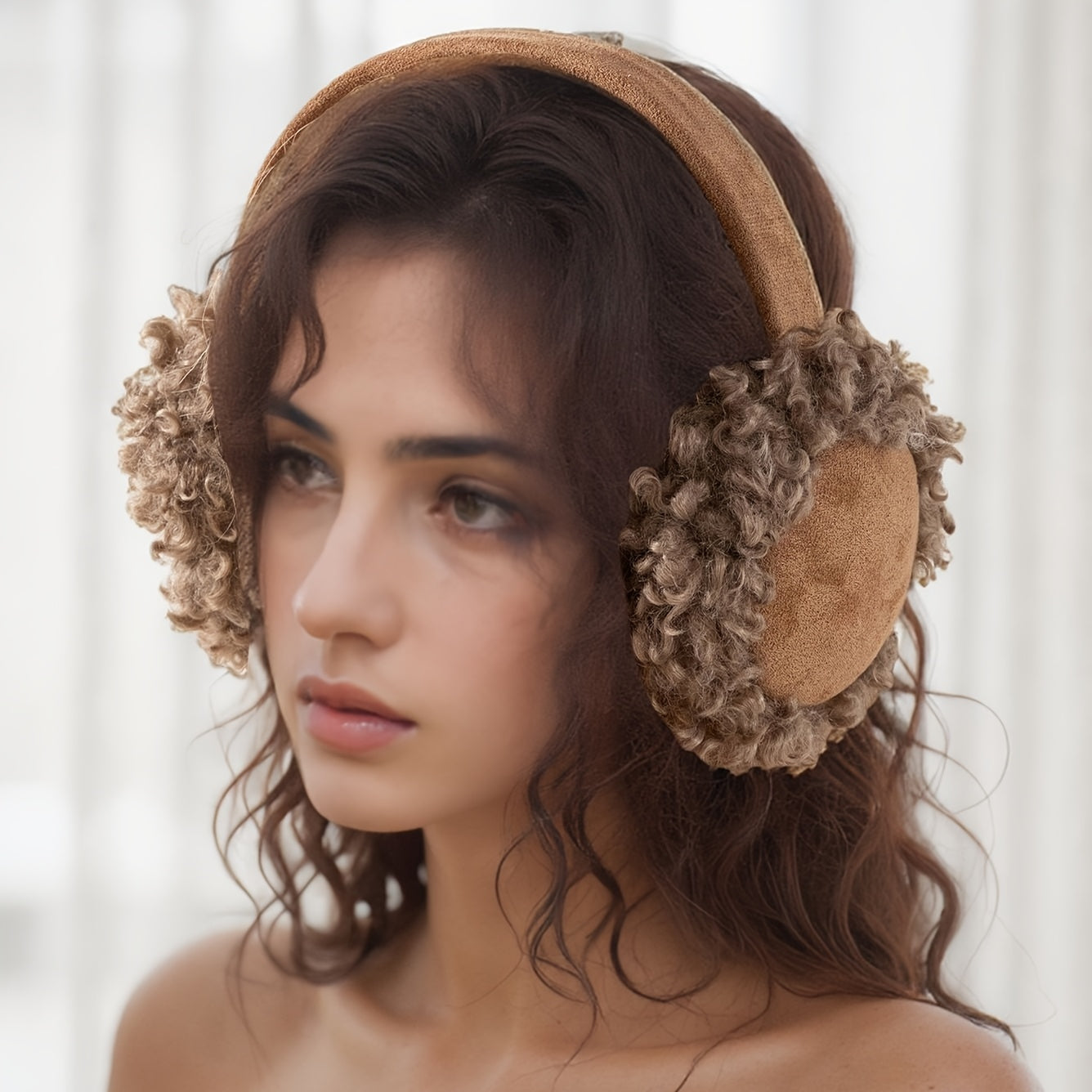 Women's Furry Teddy Bear & Sheepskin Ear Warmers Soft Plush Winter Headband