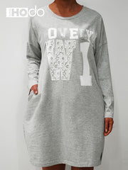 Casual Soft Nightdress Long Sleeve Cotton Sleepwear Dress
