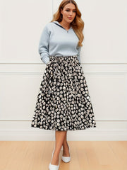 Daisy Print Maxi Skirt Elastic High Rise Slight Stretch