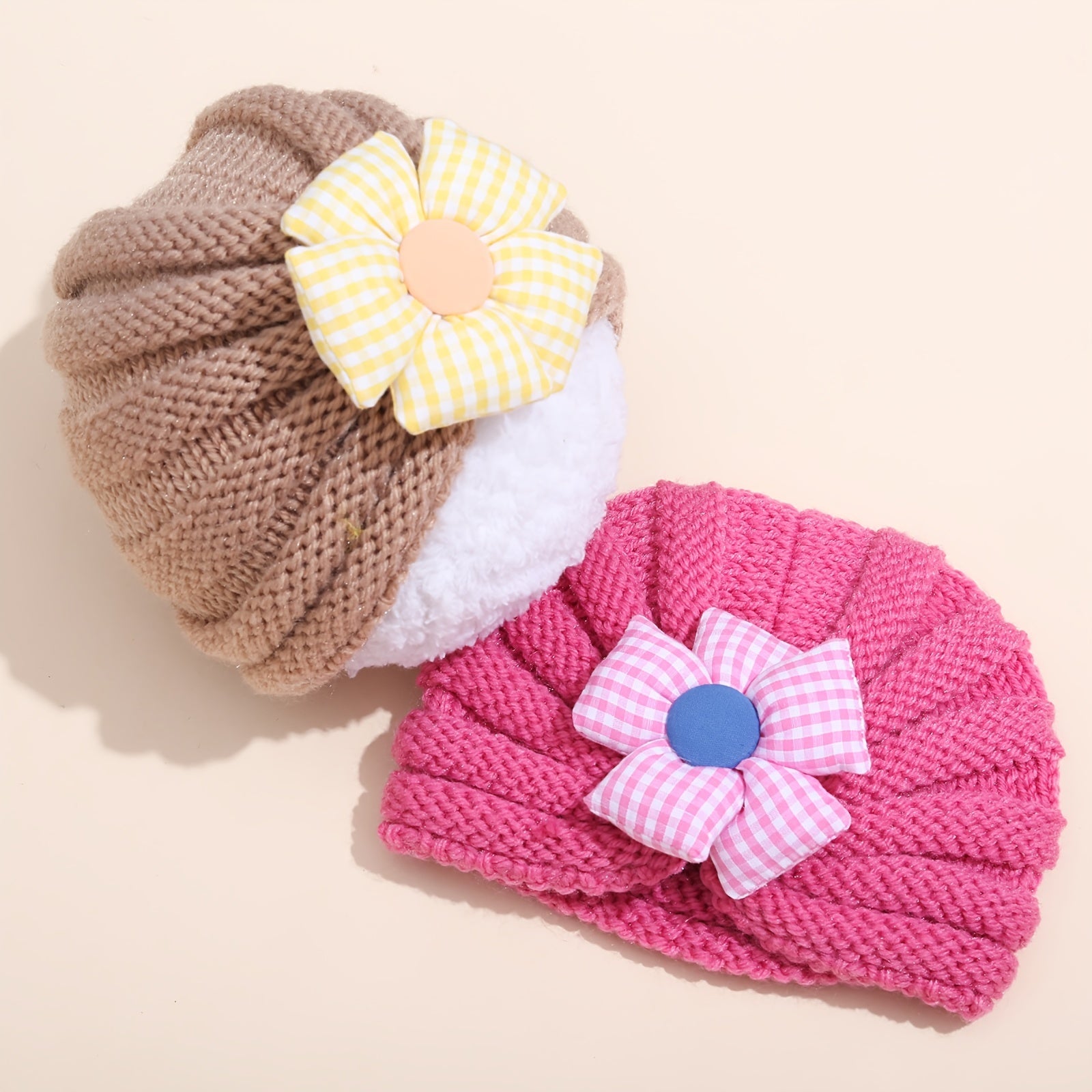 Kids Warm Candy Plaid Flower Beanie for Autumn & Winter