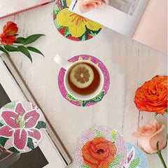 DIY Floral Theme Rhinestone Coasters Set