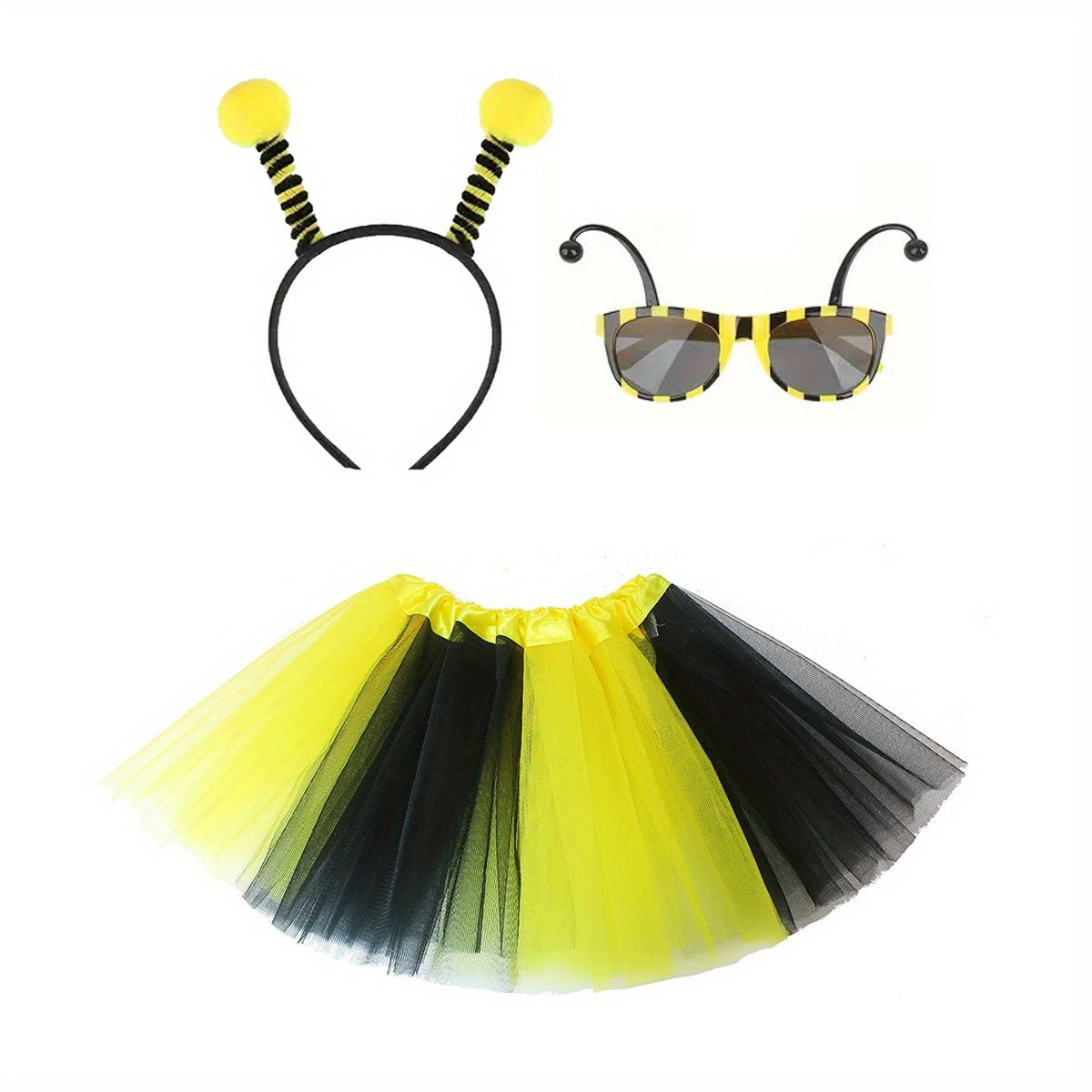 Women's Bee Game Costume Headband Glasses Sleeves Stockings Skirt for Halloween