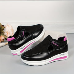 Women's Knit Platform Sneakers Hook & Loop Shoes Cutout Comfortable Outdoor