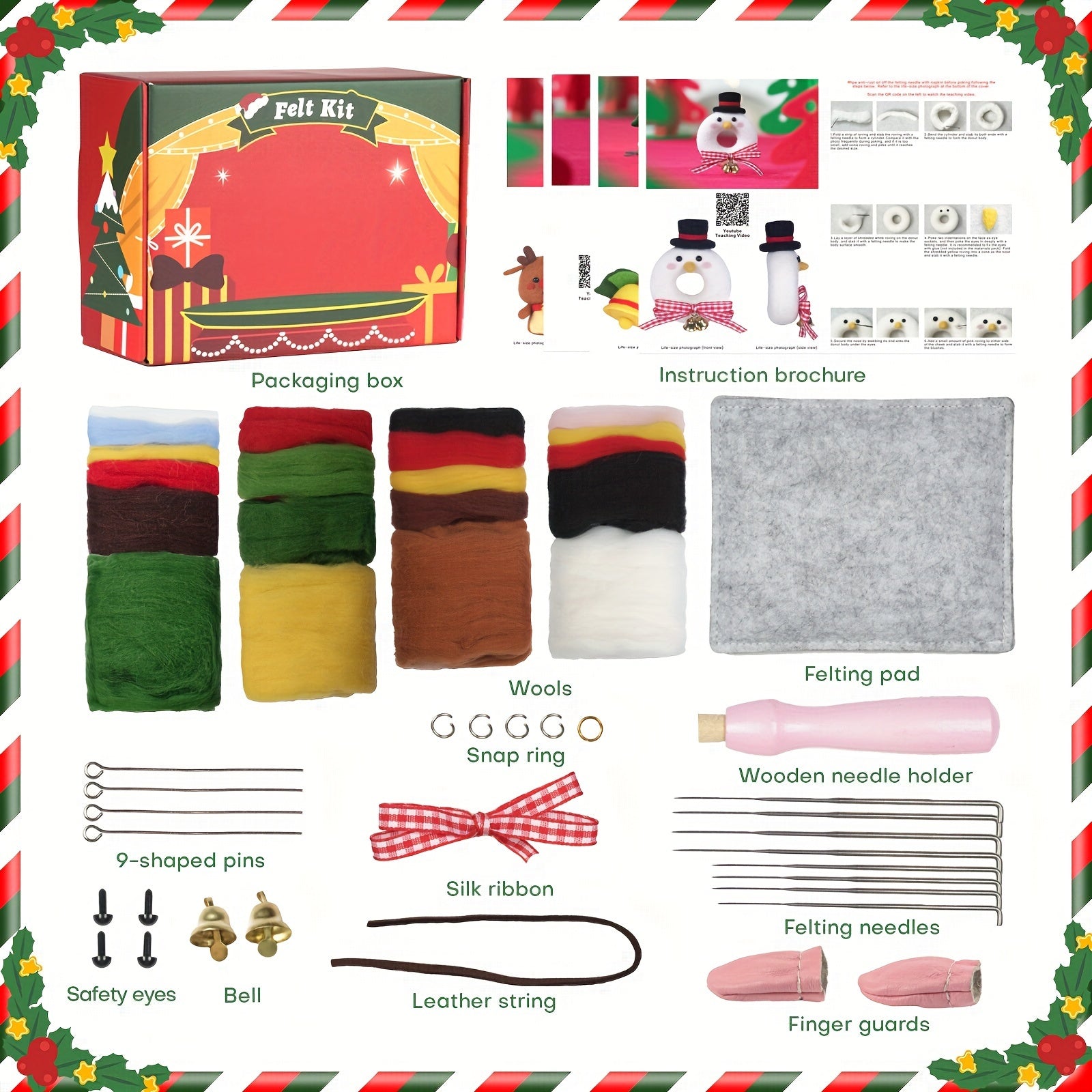 4pcs Wool Needle Felting Kit Christmas Tree Snowmen Beginners