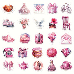 50pcs Pink Wedding Souvenir Decorative Sticker Series Waterproof DIY Decoration