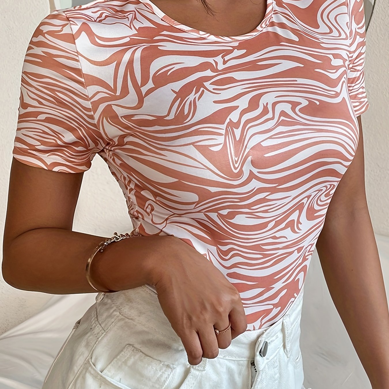 Boho Print Crew Neck Bodysuit for Women