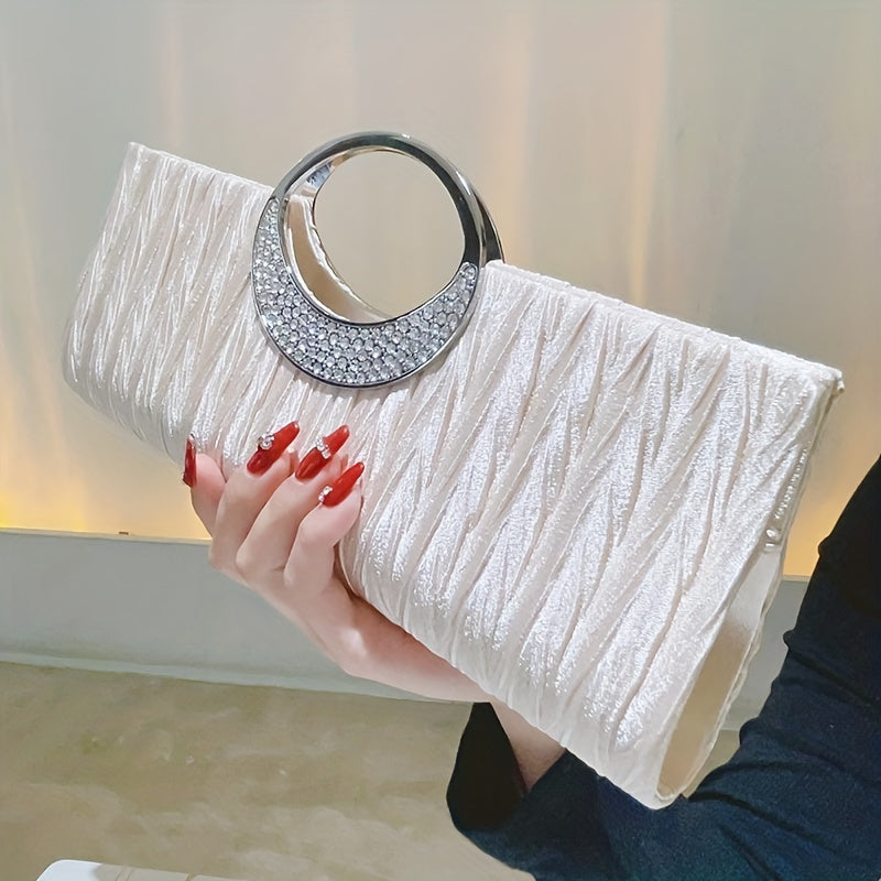 Satin Evening Bag Clutch Purse Rhinestone Decor Handbags for Party Wedding