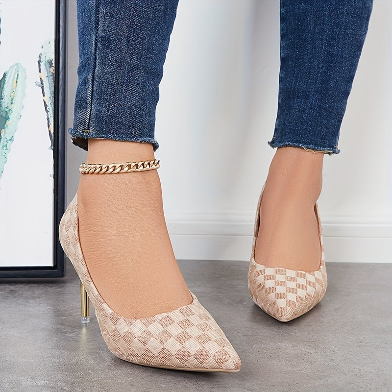 Checkered Pattern High Heels Sexy Slip On Stiletto Heels Dress Pumps