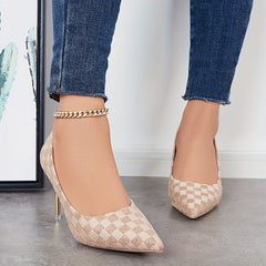 Checkered Pattern High Heels Sexy Slip On Stiletto Heels Dress Pumps