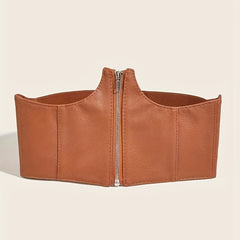 Wide Waistband Lychee Pattern Embossed Zipper Corset Belt for Women