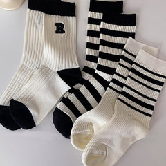 5pairs Combed Letter Big R College Style Sports Socks Women's Socks