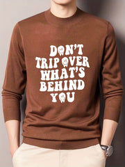 Funny Slogan Knitted Sweater Men's Casual Warm Crew Neck Pullover