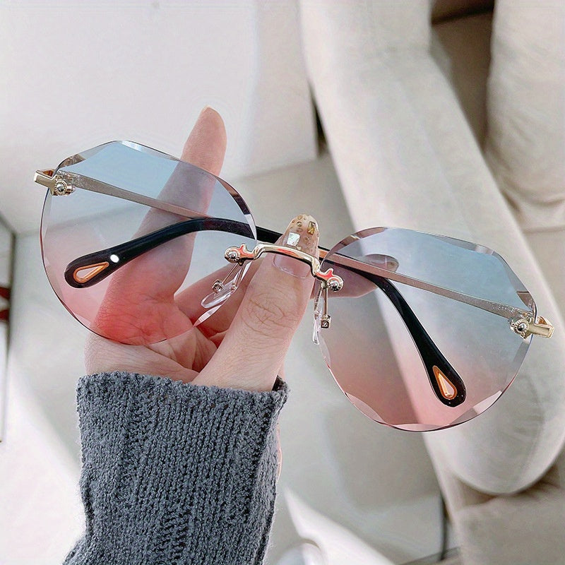 Hexagon Rimless Sunglasses Gradient UV400 Sun Shades for Vacation