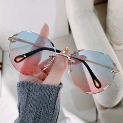 Hexagon Rimless Sunglasses Gradient UV400 Sun Shades for Vacation