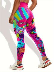 Graffiti Print Yoga Pants Tummy Control Sports Trouser