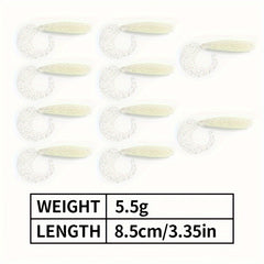 100pcs Bionic Soft Fishing Bait Trout Bass Paddle Tail Twister Tail Soft