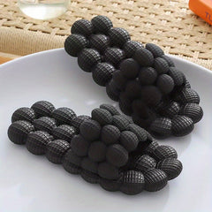 Women's Indoor Bubble Slides Solid Massage Lychee Open Toe Non Slip Shoes
