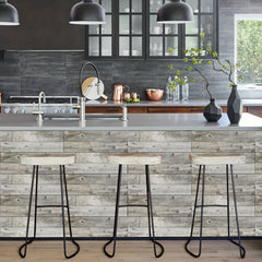 Grey Wood Floor Strips 10pcs Waterproof 15x24cm Coverings for Bathroom Kitchen