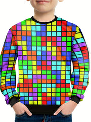Colorful Squares Print Kid's Sweatshirt Unisex Pullover for Spring Fall Winter