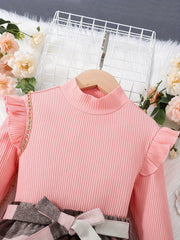 Toddler Baby Girls 2pcs Ruffle Knit Tops Bow Tie Plaid Mini