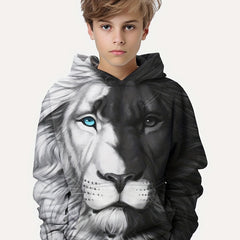 Lion 3D Print Boys Hoodie Pullover