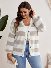 Striped Button Up V Neck Sweater Cardigan