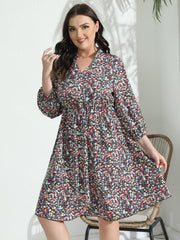 Ditsy Floral Lantern Sleeve V Neck Dress
