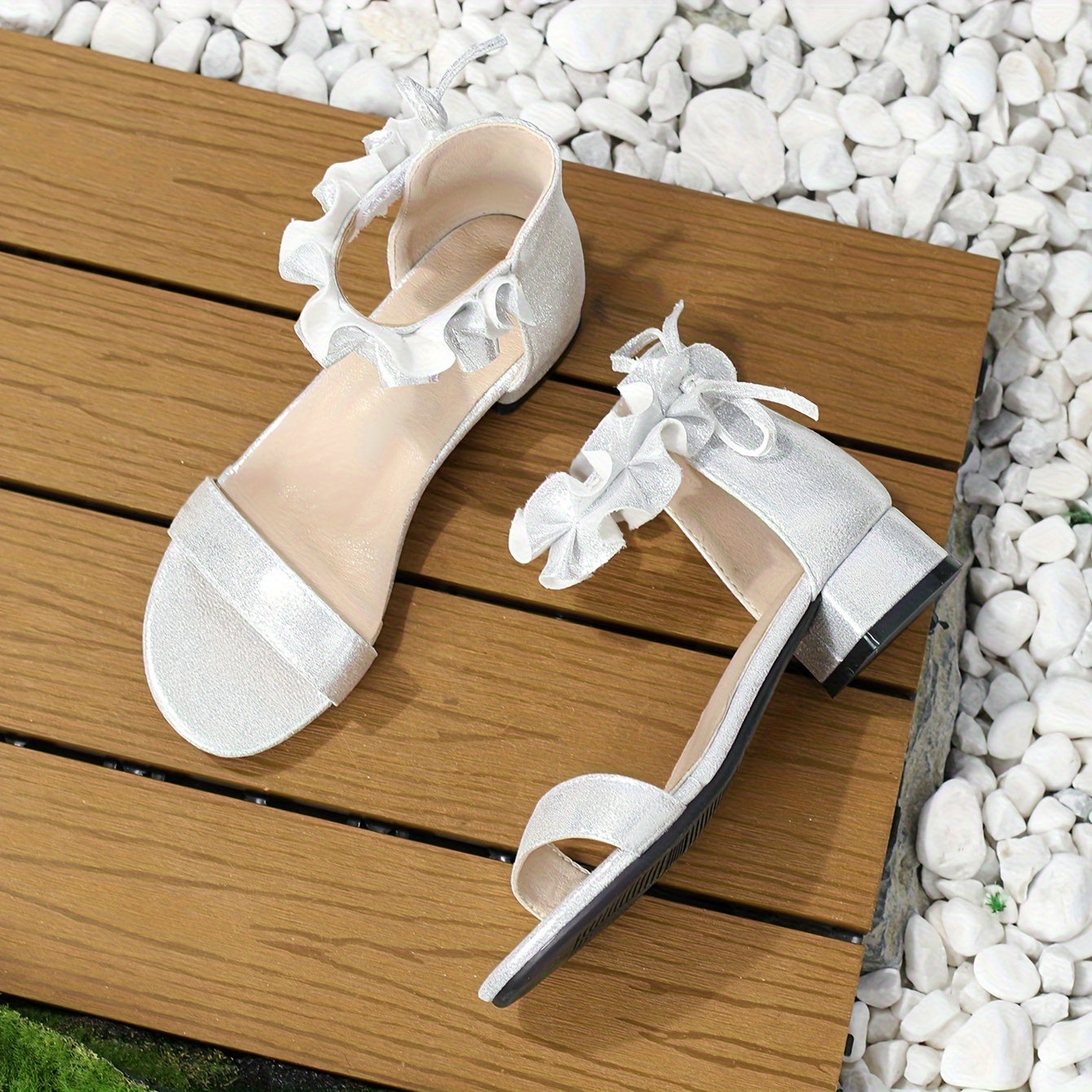 Girls Open Toe Chunky Heeled Sandals Breathable Non-slip Sandals