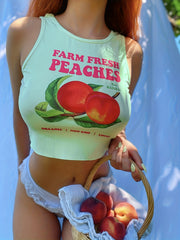 Peach & Letter Print Tank Top Y2K Crew Neck Sleeveless Summer Tank Top