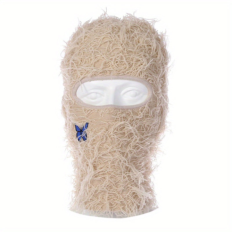 Unisex Thermal 1 Hole Winter Balaclava Hat With Embroidered Butterfly