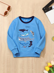 Boy's Cartoon Shark Graphic Sweatshirt for Fall Winter