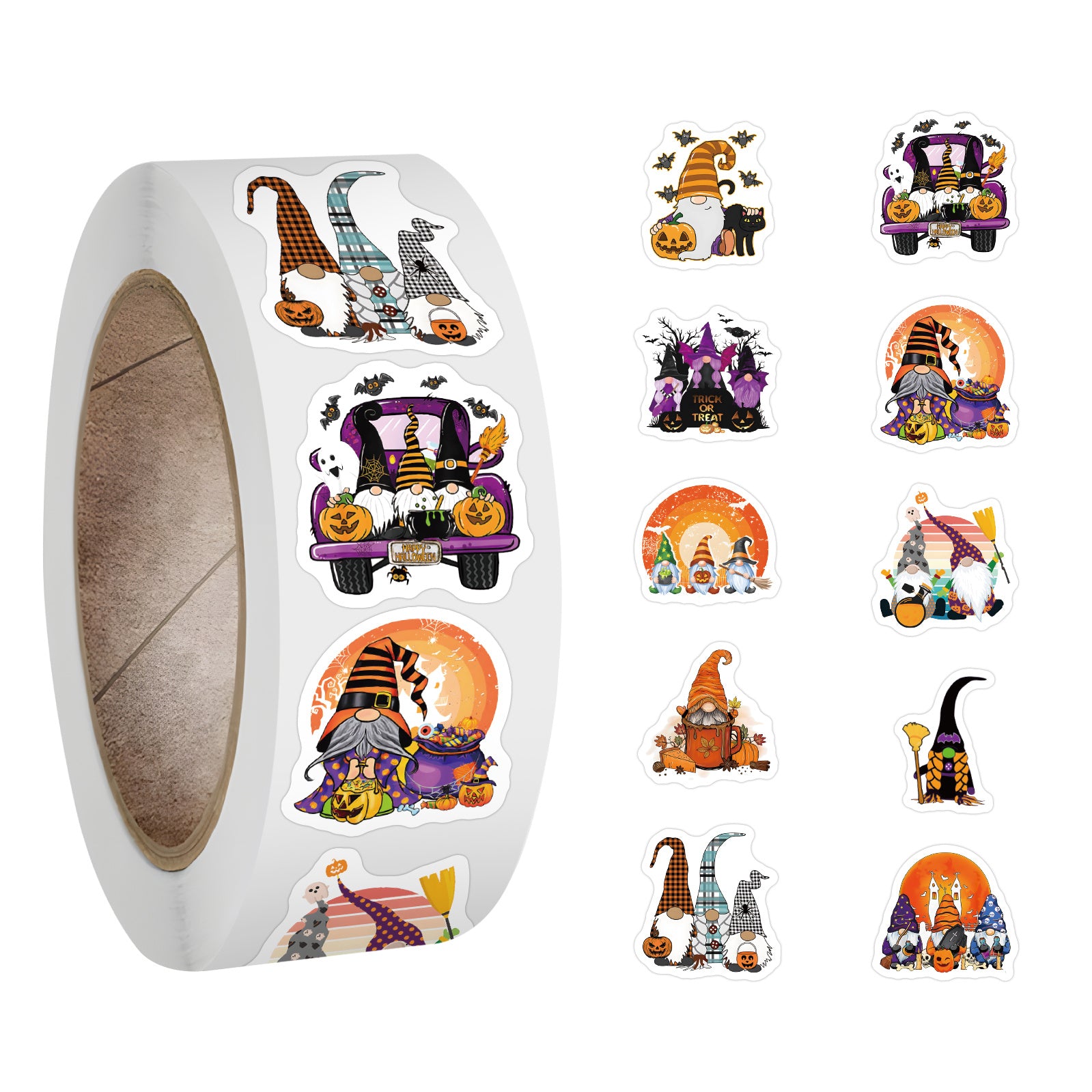 500pcs Halloween Gnome Stickers Roll Waterproof Vinyl Stickers Teens Adults