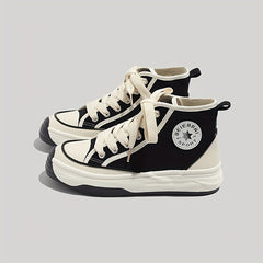 Colorblock Lace Up Canvas Shoes High Round Toe Non Slip Skate Shoes