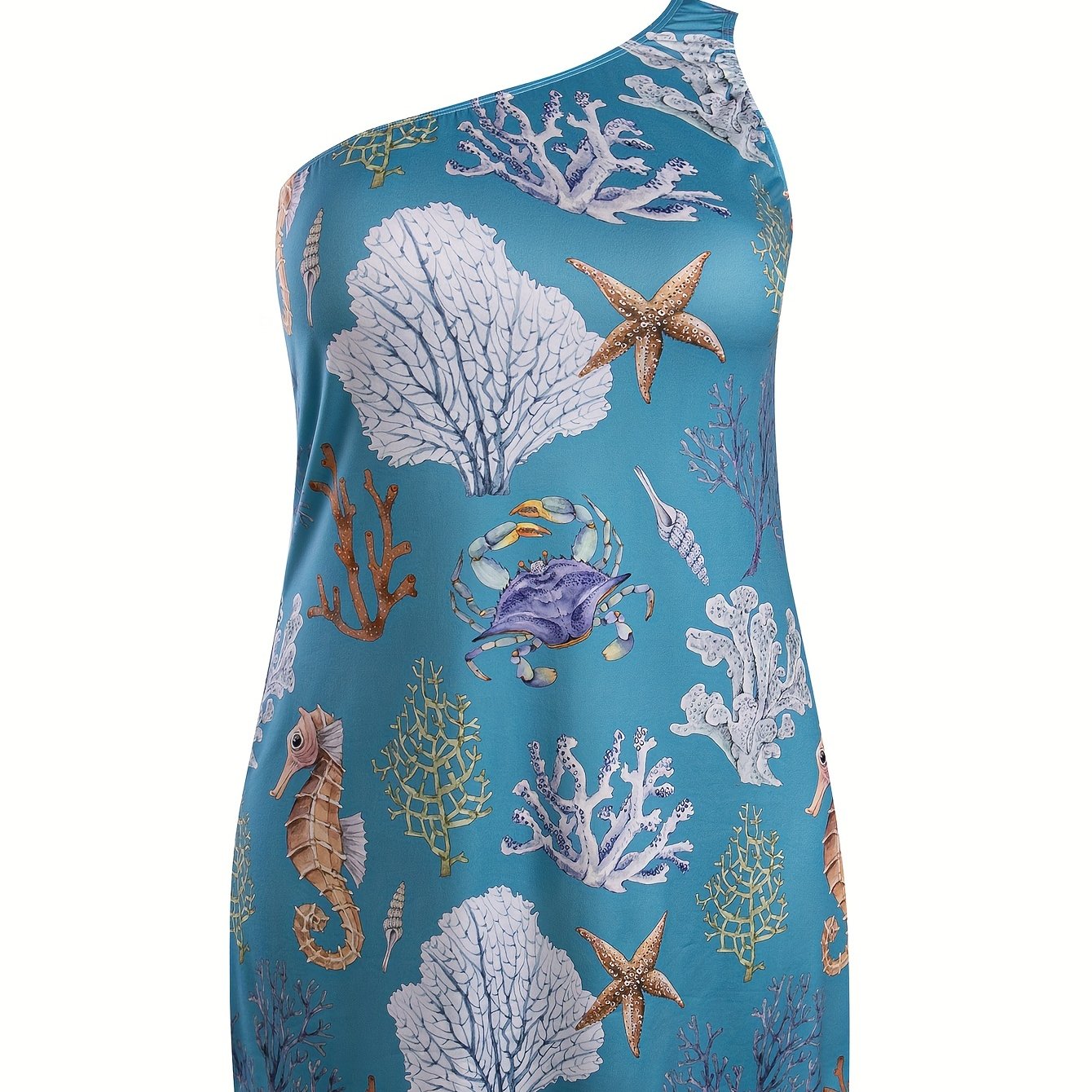 Coral & Starfish Print One Shoulder Lounge Dress