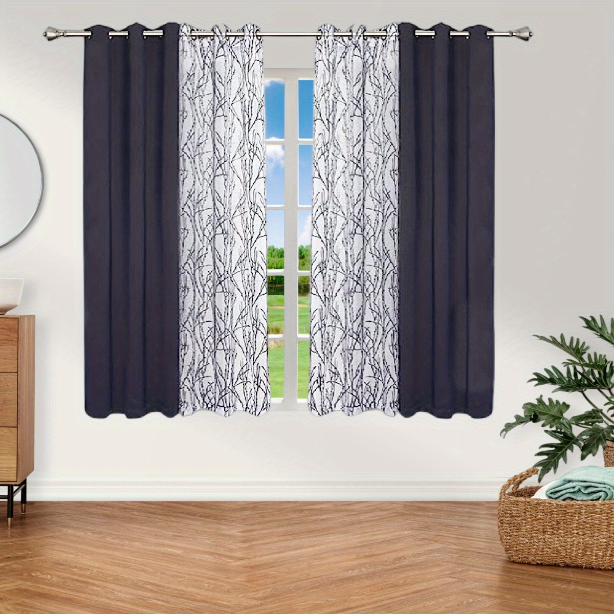 Branch Printed Sheer & Blackout Curtains - Grommet Top Window Drapes
