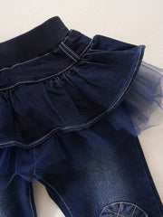 Girls Ruffled Tutu Knee Patch Jeans Kid Girls Casual Denim Pants
